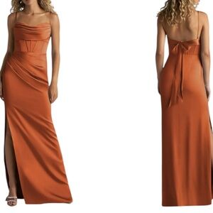 Azazie Cinnamon color Backless Gown with Slit
A6